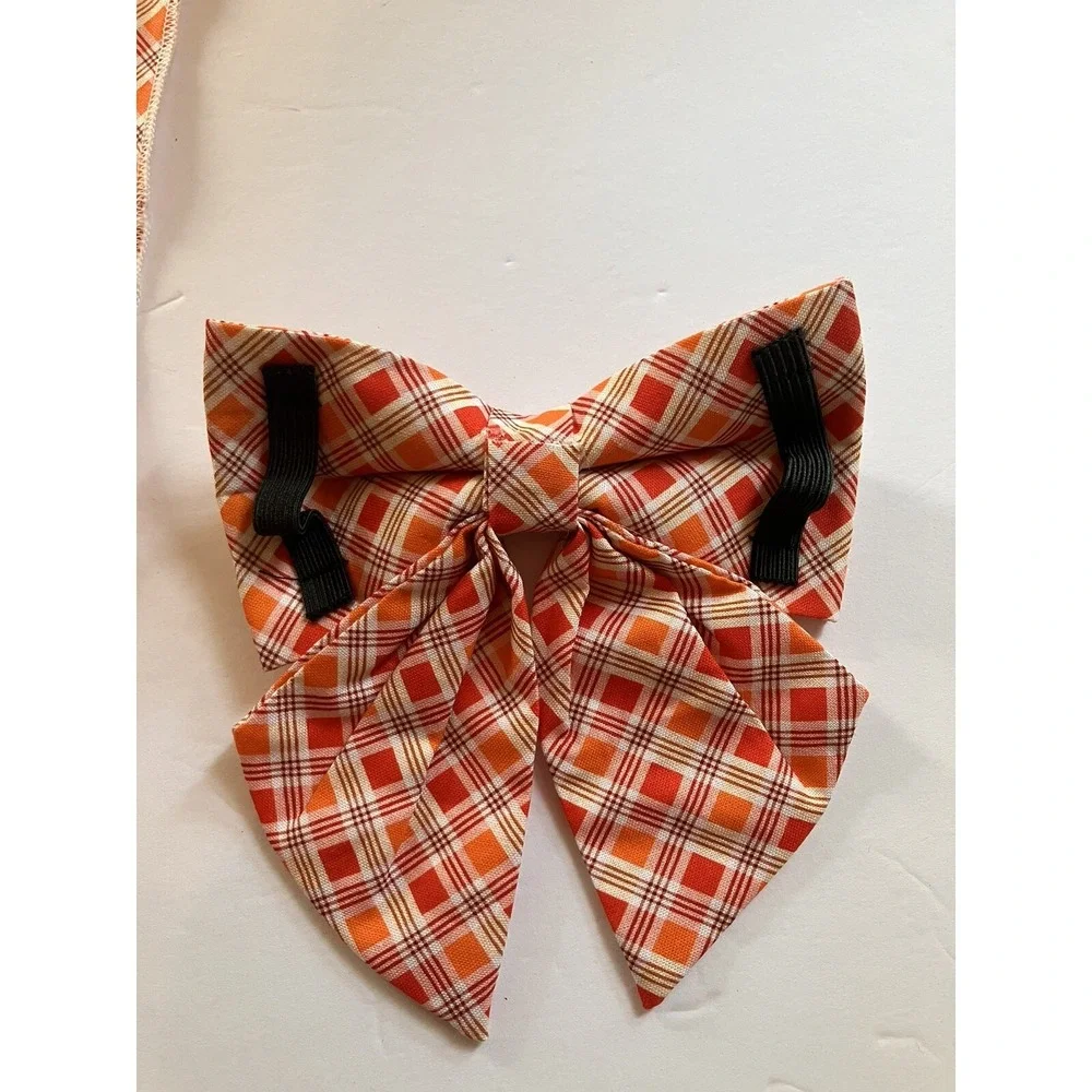 Babole Pet Dog Collar‎ & Bandanna Orange Striped Plaid Boy Dog Tie Collar